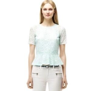 Club Monaco Cotton Blend Peplum Flutter Sleeve Blouse, Mint (S)